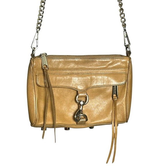 Rebecca Minkoff Tan Leather And Gold Crossbody Hook Closure Mini Mac - Picture 1 of 10